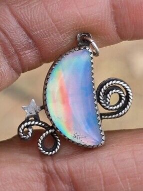 Artisan handmade Aurora opal crescent moon rope swirl star sterling silver 925